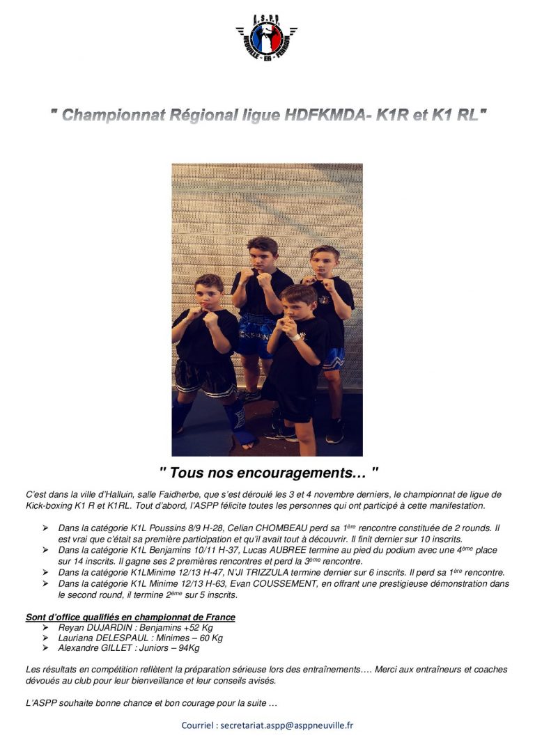 Championnat Régional LHFKMDA de K1LIGHT  Félicitations à la section Jeunes ASPP !