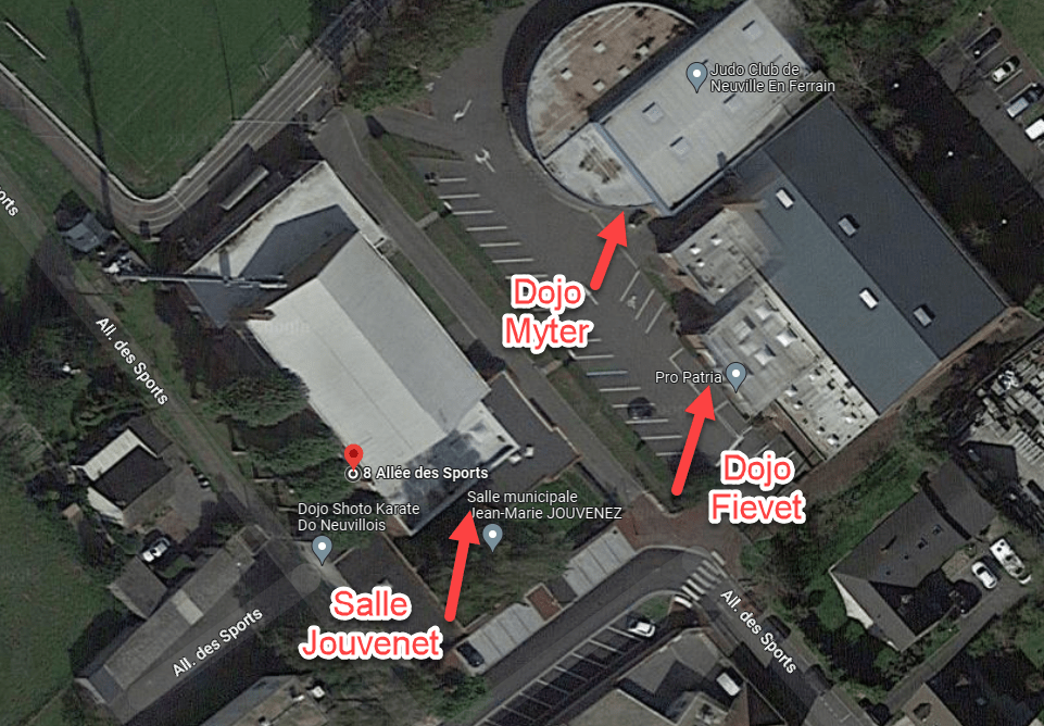 Plan des salles : Salle Jouvenet, Dojo Myter et Dojo Fievet