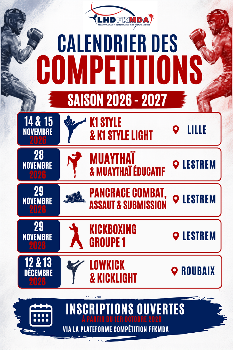 CALENDRIER DES COMPETITION LIGUE HDFKMDA